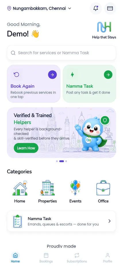 NammaHelp — Marketplace · Home services